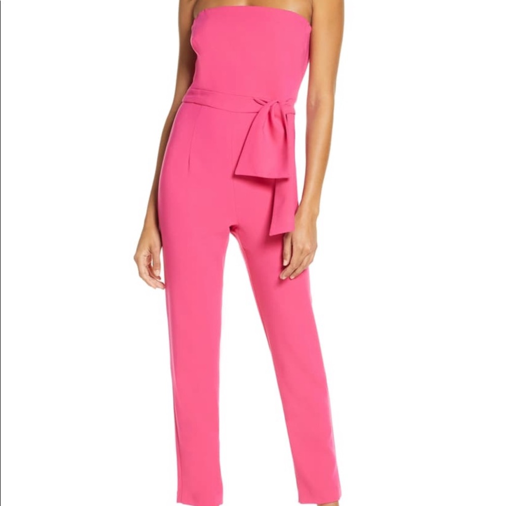 Black halo harbor strapless jumpsuit